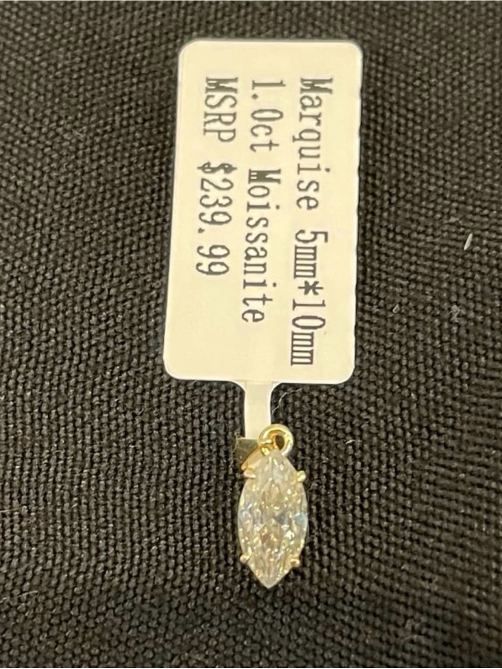 14k gold plated over sterling, 1ct Moissanite marquise cut 5x10mm pendant